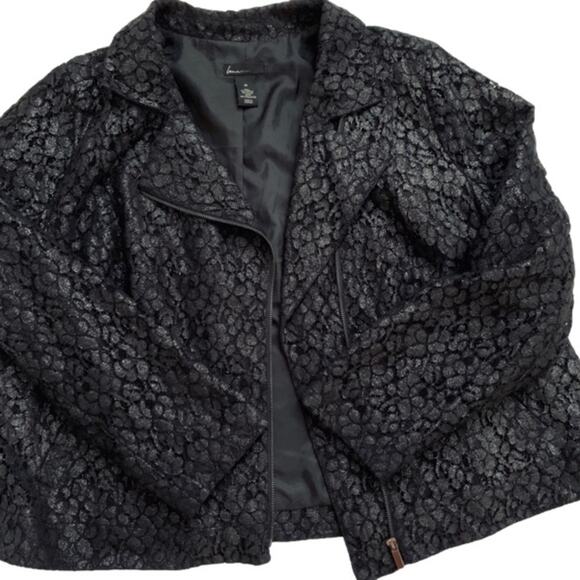 Lane Bryant Blazer Jacket Black Lace Overlay Asymmetrical Zip Coat Woman Size 26 - Picture 12 of 14